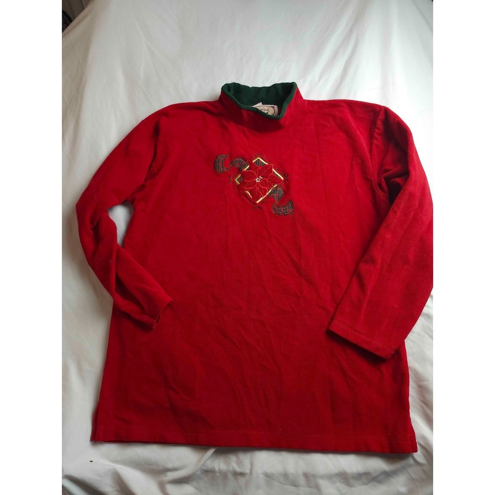 Decorated Originals Sweater Womens Large Red Fleece Holiday Christmas Poinsettia